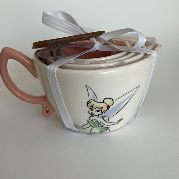 New Rae Dunn Disney Tinker Bell Ceramic Measuring Cups Set Pink Handle - Picture 10 of 10